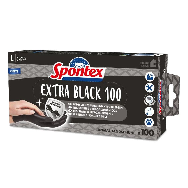Spontex vinyl handschoenen Extra Black, maat L, zwart, 100 stuks